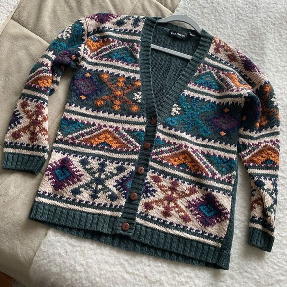 Vintage Paul Harris Aztec Western Print Cozy Knit Buttoned Cardigan Size Small - Picture 3 of 6